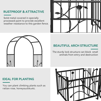 76" W x 86" H Black Metal Garden Arbor with Planter Boxes | Wedding Archway for Climbing Plants and Outdoor Ceremonies, Ideal for Lawn, Patio, Garden, or Backyard Decor