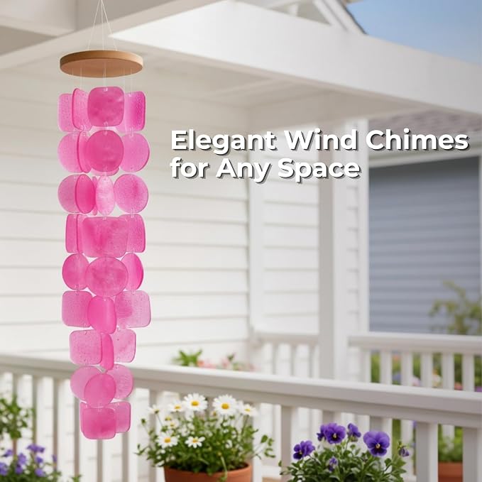 Solange & Frances Pink Capiz Shells Wind Chimes. Spring Decor Wind Chimes for Outside Garden Decor. Unique Birthday Gifts for Women, Gift for Men, and Gifts for Grandma