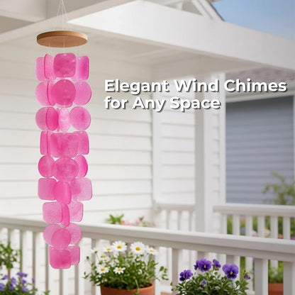Solange & Frances Pink Capiz Shells Wind Chimes. Spring Decor Wind Chimes for Outside Garden Decor. Unique Birthday Gifts for Women, Gift for Men, and Gifts for Grandma