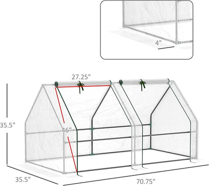 Outsunny 6' x 3' x 3' Mini Greenhouse with Zippered Doors & Roll-up Windows, Portable Plant Hot House with Durable PE Cover, Water Resistant, UV Protected for Outdoor Flowers, Vegetables, White