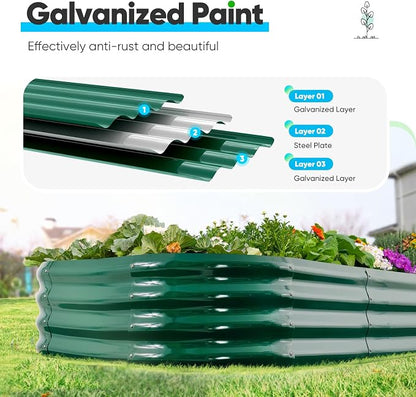 Quictent Raised Garden Bed Kit Oval Galvanized Metal Planter Box for Vegetables Outdoor Backyard Dark Green 6x3x2 ft