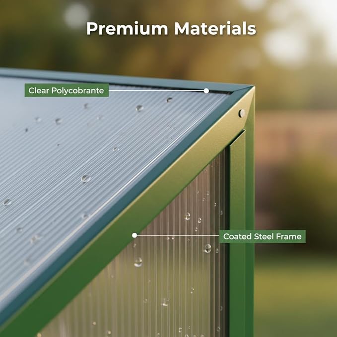 8x8 FT Greenhouse, Walk-in Polycarbonate Greenhouses with Double Sliding Doors, Aluminum Frame, Adjustable Roof Vent, Raised Base & Anchor, Outdoor Backyard Greenhouse for All Seasons, Green