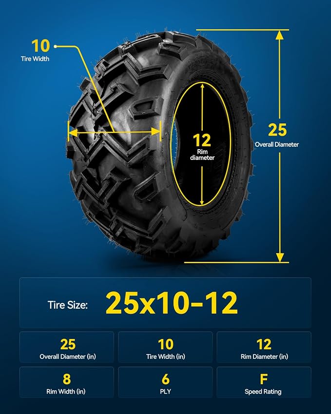 PHILTOP 25x10-12 ATV UTV Tires, 6-Ply Super Mud All-Terrain Off-Road Tires,Tubeless,2 Pcs