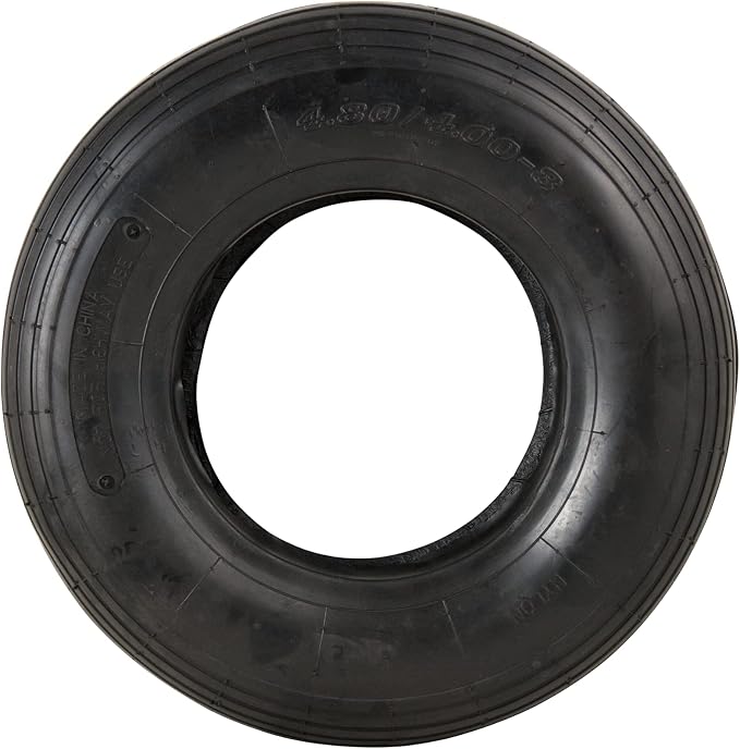 Marathon 4.80/4.00-8" Ribbed Tread Replacement Pneumatic (Air-Filled) Tire and Inner Tube Set, Fits 8-Inch Wheel/Rim, Wheelbarrow/Garden Cart/Lawn & Garden Use, Straight Valve Stem