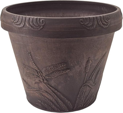 PSW Pot Collection Dragonfly Planter Pot for Indoor and Outdoor Plants and Gardens, 12.5' by 10, Chocolate