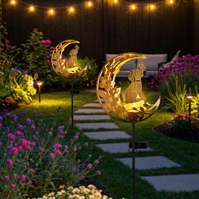 JOBOSI Solar Moon Dog Decorative Light Gifts, Solar Moon Dog Moving Decorative Ground Stake Light, Mother's Day Gift， Gift for Women Mom Grandma, Garden Lawn Decor Christmas & New Year Gift