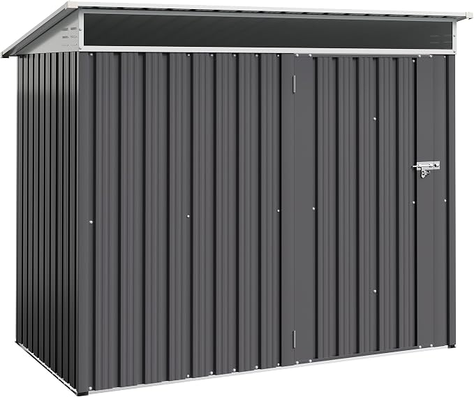Shintenchi 6x4 FT Outdoor Storage Shed with Window, Outdoor Waterproof Storage Shed Metal Garden Shed with Lockable Single Door,Weather Resistant Tool Storage House Shed for Garden,Backyard,Steel Gray