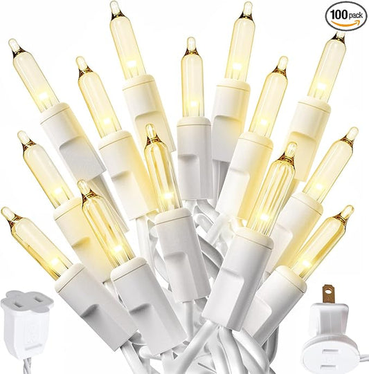 PREXTEX 100-Count Ultra Bright Christmas Lights - 20 ft Clear StringLights on White Wire - Incandescent Xmas TreeLights for Indoor and Outdoor Decorations
