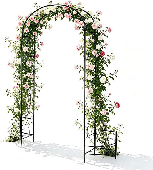 93" Garden Arbor Metal Arch Trellis for Climbing Plants with Planter Box | Outdoor Arbors Archway Pergola for Wedding Ceremony Party Decoration Arched Top Trellises for Rose Vine Backyard Lawn Patio
