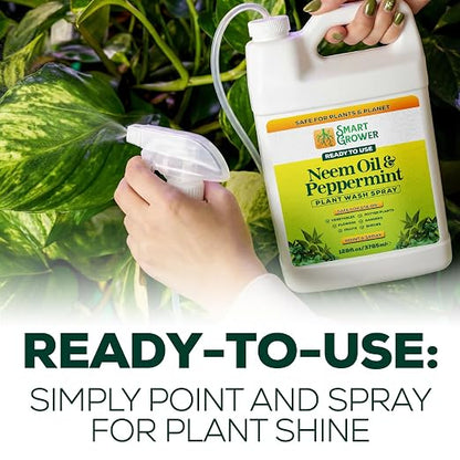 Neem Oil Spray for Plants with Peppermint Oil 128oz with Trigger Sprayer, Natural Plant Wash Made for Indoor and Outdoor Plants - 128oz Smart Grower