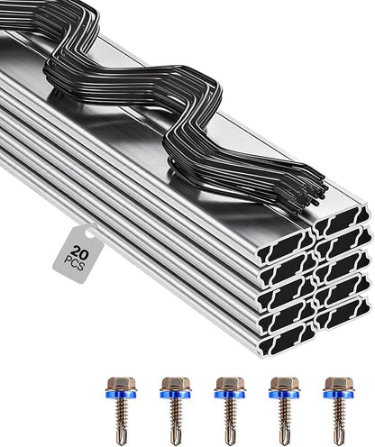 VEVOR Greenhouse Spring Wire and Lock Channel, 20 Packs 6.56 ft PVC-Coated Wiggle Wire & Aluminum Alloy Channel Bundle Kit with Included Screws, 0.05 in Thickened, Poly Film & Shade Cloth Attachments