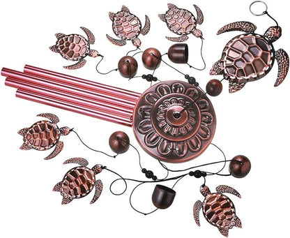 Sea Turtle Wind Chimes Outdoor Indoor Decor - With 4 Tubes 6 Bells 7 Turtles 37In Waterproof Suspension Mobile Tortoise Wind Chimes for Home, Xmas Mom Gifts, Balcony, Festival, Tree, Garden Decoration