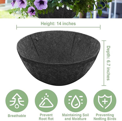 Riare 4 Pack 14 Inch Round Fabric Planter Basket Liner- Hanging Basket Liners Replacement Coco Fiber Liner Alternative for Hanging Basket Flowers (Prevent Birds from Nesting)