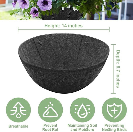 Riare 4 Pack 14 Inch Round Fabric Planter Basket Liner- Hanging Basket Liners Replacement Coco Fiber Liner Alternative for Hanging Basket Flowers (Prevent Birds from Nesting)