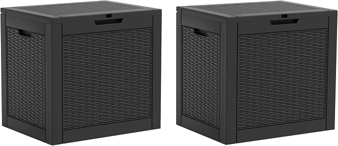 Outdoor Storage Box, 32 Gallon Resin Deck Boxes Outdoor Waterproof For Patio Furniture, Garden Tools, Pool Supplies, Lockable And UV Resistant (a Set of 2,Rattan Black)