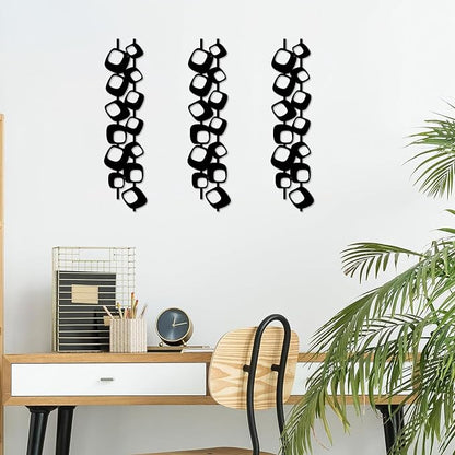 ruelen Mid Century Abstract Metal Wall Art Sculpture - Textured Geometric Decor, Set of 4, 2D Black Vertical and Elegant Design for Living Room, Bedroom, Office, Home (15.7x3.9in)