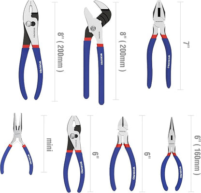 7-piece WORKPRO Pliers Set with Groove Joint, Long Nose, Slip Joint, Linesman, and Diagonal Pliers for DIY & Home Use