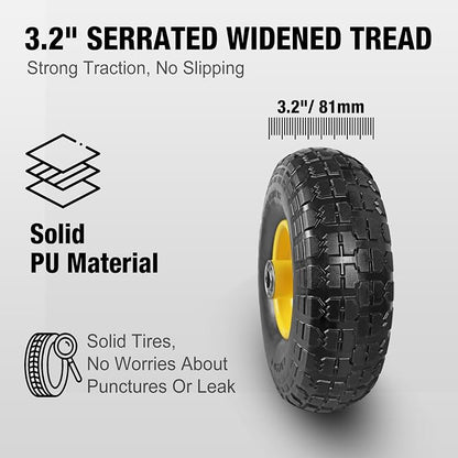 (2-Pack) BIG RED 10'' Solid Rubber Tires and Wheels, 4.10/3.50-4" Flat Free Tubeless with 5/8" Axle Bore Hole Bearings, 2.17"Offset Hub, For Truck,Wheelbarrow, Utility Cart, Dolly, Garden