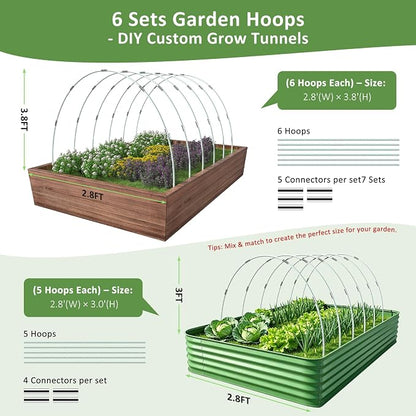 Greenhouse Hoops for Raised Beds, 36pcs Rust-Free Fiberglass | Garden Hoops Grow Tunnel Wide, 8FT Heavy Duty Plant Support Hoops with Flush Connectors & 24pcs Clips for Netting Row Cover