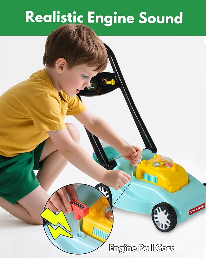Kids Lawn Mower with Realistic Grass-Cutting Action and Sounds – No Batteries Required | Fun Outdoor Push Toy, Birthday Gift & Holiday Present for 3, 4, 5, 6 Year Old Boys and Girls (Blue)