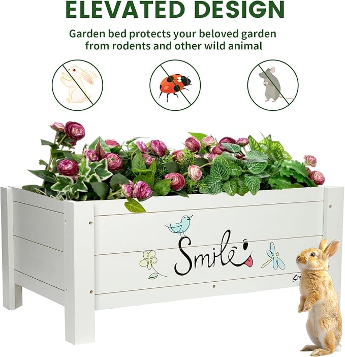 Raised Garden Bed for Kids - 30”L*18”W*13”H Elevated Wooden Planter Box Stand, Backyard, Patio, Balcony w/Bed Liner, 180lb Capacity (Green)