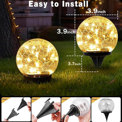 SyouHome Solar Garden Lights Outdoor Waterproof, Landscape Garden Decor | 4 Pack, Auto On/Off Cracked Glass Ball Light, Warm White Solar Globe Lights for Pathway/Patio/Lawn/Yard & Gardening Gift
