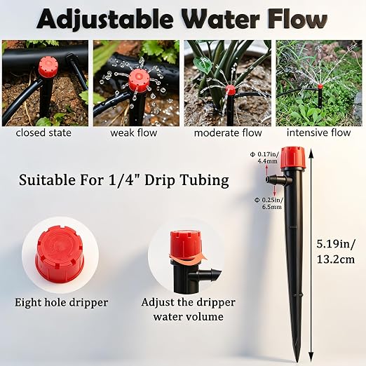 100FT 1/4" Drip Irrigation System Kit, Automatic Watering System, DIY Automatic Irrigation Equipment Set for Greenhouse, Garden, Yard, Lawn
