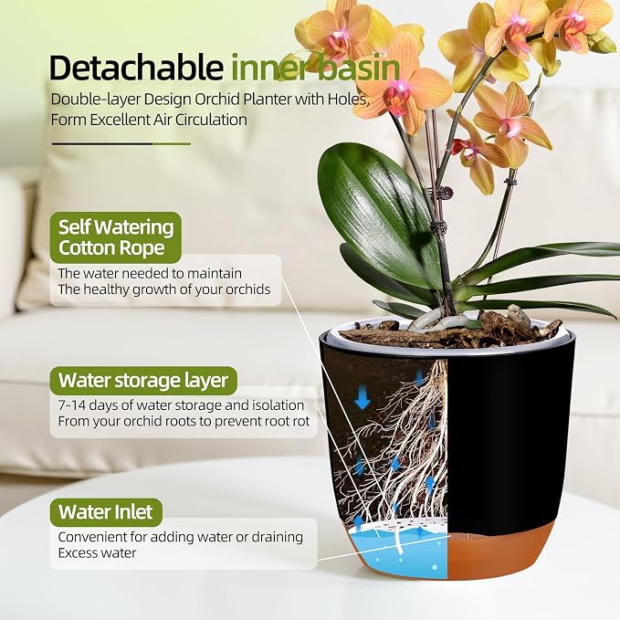 QCQHDU 2 Pack 7.2 Inch Orchid Pots with Holes for Repotting, Double-Layer and Self Watering Orchid Pot with Good Air Circulation