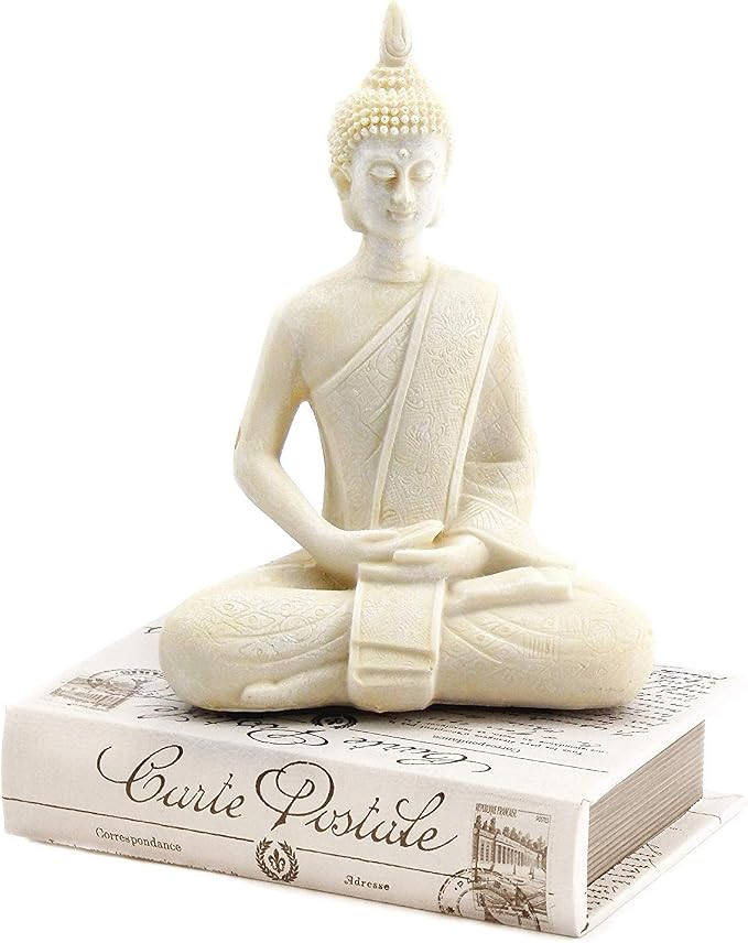 Bellaa Buddha Statue Zen Home Decor Mindfulness Meditation Sculpture Peace Harmony Dhyana Mudra Sitting Blessing Altar Figurine White
