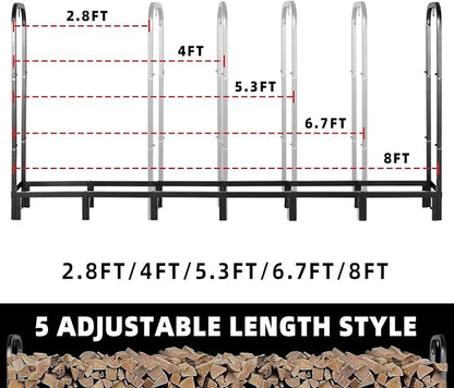 Kendane 8FT Firewood Rack Outdoor, Heavy Duty Adjustable Firewood log Storage & Holder, Wood Pile Lumber Storage Rack Stacking Outside for Courtyard Patio.