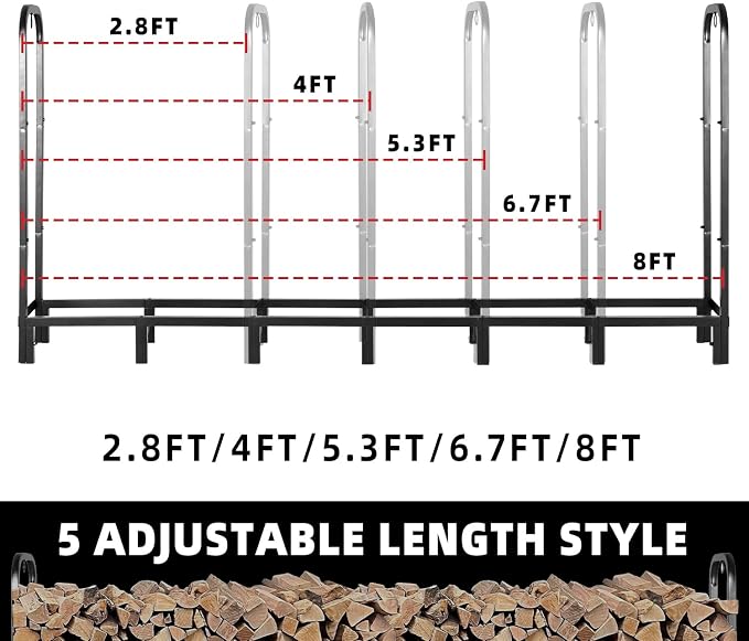 Kendane 8FT Firewood Rack Outdoor with Cover, Heavy Duty Adjustable Firewood log Storage & Holder, Wood Pile Lumber Storage Rack Stacking Outside for Courtyard Patio.