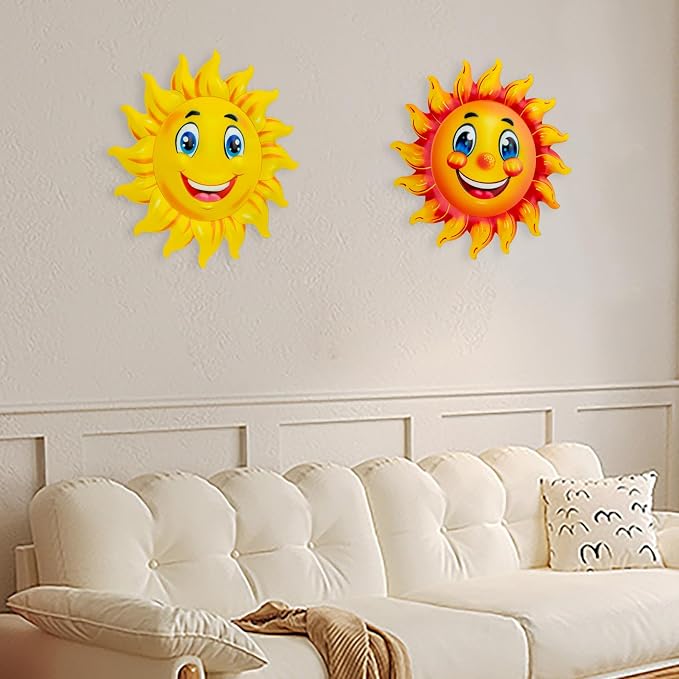 2Pcs Metal Sun Wall Decor, 13Inches Sun Outdoor Wall Art for Garden Yard Room Kitchen Patio Fence Decorations