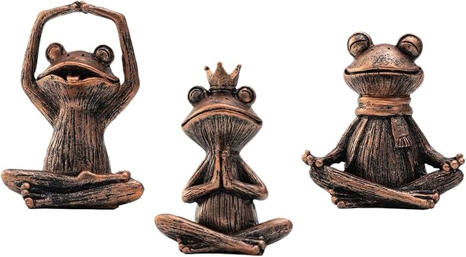 Meditating Yoga Frog Gifts for Women - Set of 3 Resin Zen Garden Statues, Cute Rustic Animal Figurines for Home Office Shelf Room Decor, Peaceful Relaxation Decor Gift for Mom & Yoga Lovers