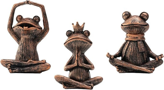Meditating Yoga Frog Gifts for Women - Set of 3 Resin Zen Garden Statues, Cute Rustic Animal Figurines for Home Office Shelf Room Decor, Peaceful Relaxation Decor Gift for Mom & Yoga Lovers