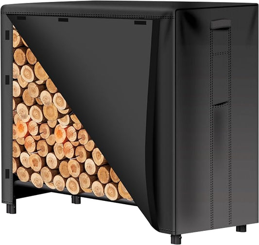 AMAGABELI GARDEN & HOME 4ft Firewood Log Rack Cover Outdoor Heavy Duty wood rack cover Waterproof Fire Wood Storage Covers 600D Oxford Fabric Fireplace Logs Holder Cover Black