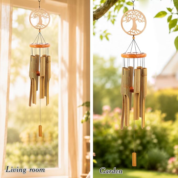 Bamboo Wind Chimes Outdoor,Tree of Life Wooden Wind Chimes for Outside with Melody Deep Tone,36" Classic Zen Garden Windchime for Relaxation, Grace.Home Décor for Patio, Garden or Indoor
