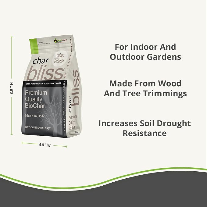 Char Bliss (8 Qts) - Organic Biochar for Plants - OMRI-Listed Biochar Soil Amendment Organic - Bio Char for Plants - Horticultural Charcoal for Plants, Potting Soil, Garden Soil, & Potting Mixes | OMRI-Listed BioChar Plant Charcoal - Charcoal for Plant...