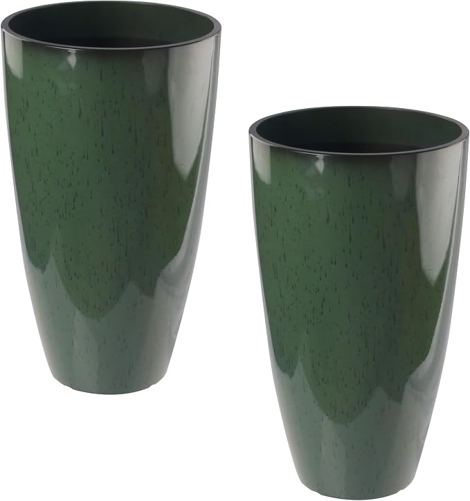 2 Packs 21 inch Tall Planter, Indoor Outdoor Round Planter for Porch, Large Plant Pot with Drainage Hole for Home Garden Front Door, Modern Decorative Pots for Plants (Green)