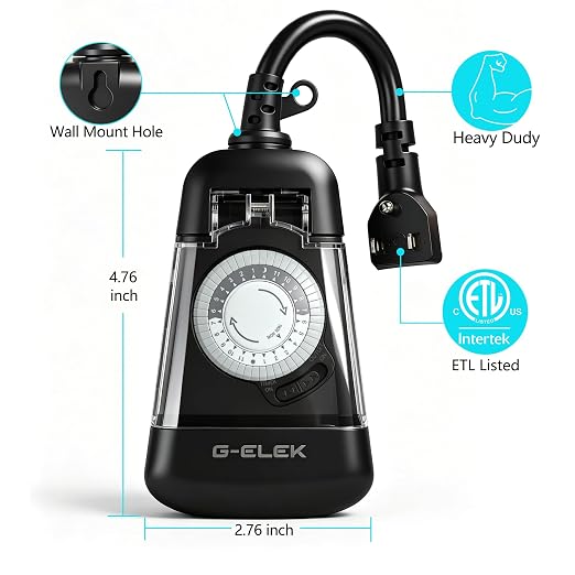 G-ELEK Mini Compact Outdoor Mechanical Timer Outlet Weatherproof, 24 Hour 30 Minute Interval, 2 Grounded 3 Prong Outlets, Space Saving Waterproof Plug in Timer for Lights Holiday Decor, 15A ETL Listed