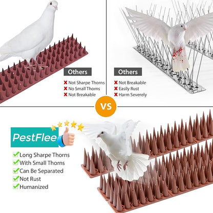 Bird Spikes, 20 Pack Pigeon Cat Squirrel Raccoon Animal Deterrent Spikes Anti-Climb for Outside Anti-Animal Defender Spikes to Keep Birds Away, Brown