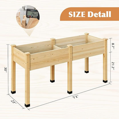 Wood Raised Garden Bed, 72x24x30in Elevated Wooden Planter Box with Legs Standing Growing Bed for Backyard, Patio, Balcony with Bed Liner, 200 Pound Capacity