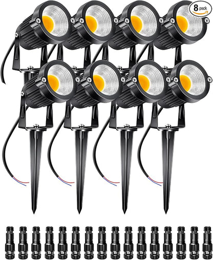 5W Low Voltage Landscape Lights Outdoor 12V AC/DC LED Landscape Lighting 3000K Warm White Waterproof Garden Spotlights 500LM COB Landscape Pathway Lights for Yard,Tree (8Pack with Connectors)