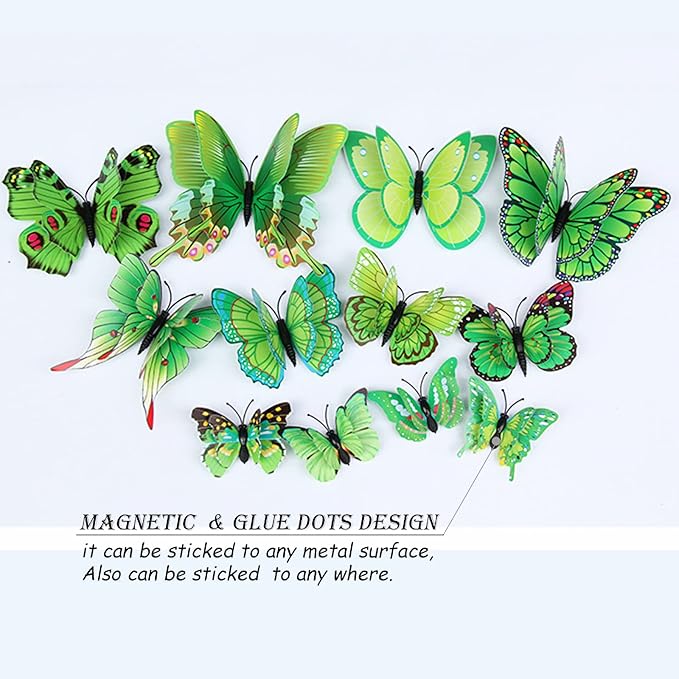 OPSEAM Butterfly Wall Decor 72 PCS, 3D Butterflies Stickers for Party Decorations with Magnets (Green, 72)