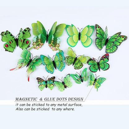 OPSEAM Butterfly Wall Decor 24/48 PCS, 3D Butterflies Stickers for Party Decorations with Magnets (Green, 48)