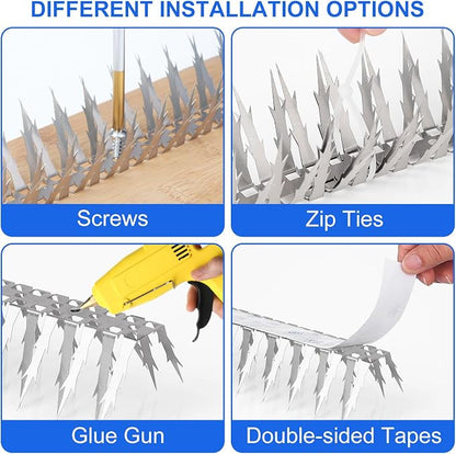 Bird Spikes, 10 Feet Stainless Steel Bird Control Spikes for Outside, Pigeon and Squirrel Blocking Spikes, for Garden Fence Roof and Window - 10 Strips Covers 3m
