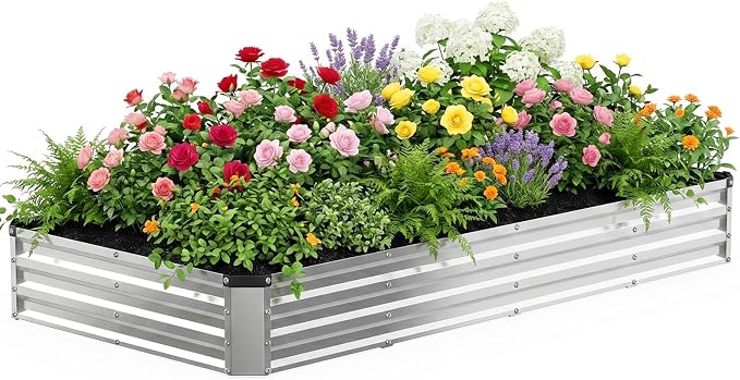 NEWBULIG Galvanized Raised Garden Bed Outdoor, 8x4x1ft Metal Planter Box for Gardening, Rust-Resistant Rectangular Raised Flower Bed for Vegetables Flowers Herbs, Open Bottom, Easy Assembly