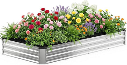 NEWBULIG Galvanized Raised Garden Bed Outdoor, 8x4x1ft Metal Planter Box for Gardening, Rust-Resistant Rectangular Raised Flower Bed for Vegetables Flowers Herbs, Open Bottom, Easy Assembly