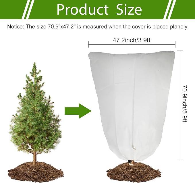2 Pack Plant Covers Freeze Protection for Winter, 70.9''×47.2'' Frost Cloths for Outdoor Plants Cold Weather Blankets with Zipper Drawstrings