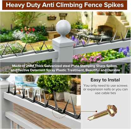 6 Pcs Anti-Climb Rust-Proof Metal Spikes for Fence, Wall, Gate | and Animal Deterrent Spikes, Suitable for Home and Garden Fences, Fits Various Lengths - Heavy Duty.