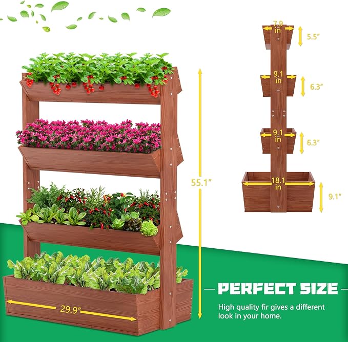 DoCred Vertical Raised Garden Bed, 5 Tier Freestanding Wood Garden Planters | Wooden Plant Stand Flower Rack with Planter Box for Herbs Flowers Vegetables Outdoor Indoor Gardening, Red